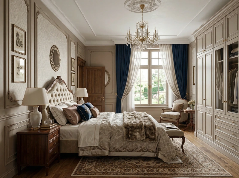 Дизайн спальни в стиле Классика — фото интерьера от нейросети RoomGPT