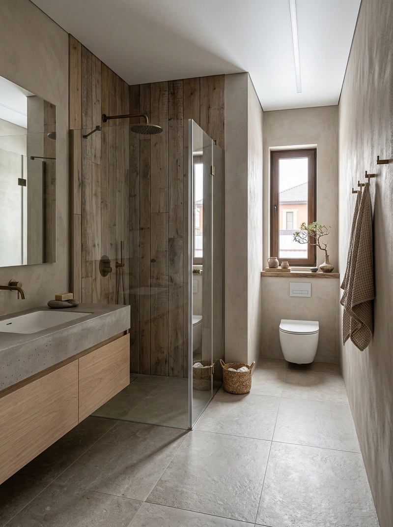 Дизайн ванной в стиле Japandi — фото интерьера от нейросети RoomGPT