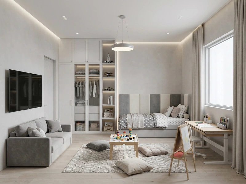 Дизайн детской в стиле Контемпорари — фото интерьера от нейросети RoomGPT