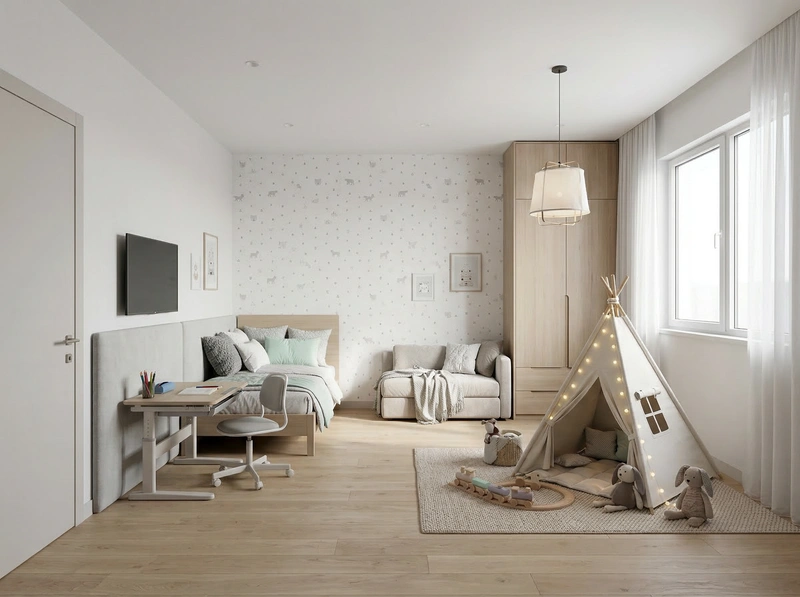 Дизайн детской в стиле Хюгге — фото интерьера от нейросети RoomGPT