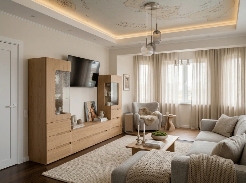 Дизайн гостиной в стиле Хюгге — фото интерьера от нейросети RoomGPT