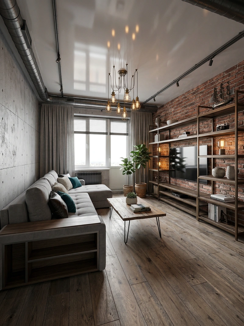 Дизайн интерьера в стиле Лофт — Гостиная от нейросети RoomGPT