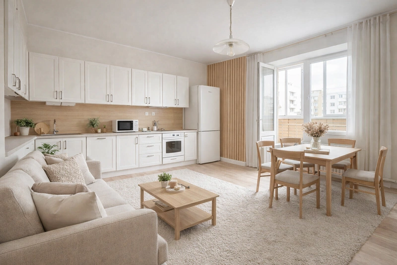 Дизайн интерьера в стиле Хюгге — Кухня от нейросети RoomGPT