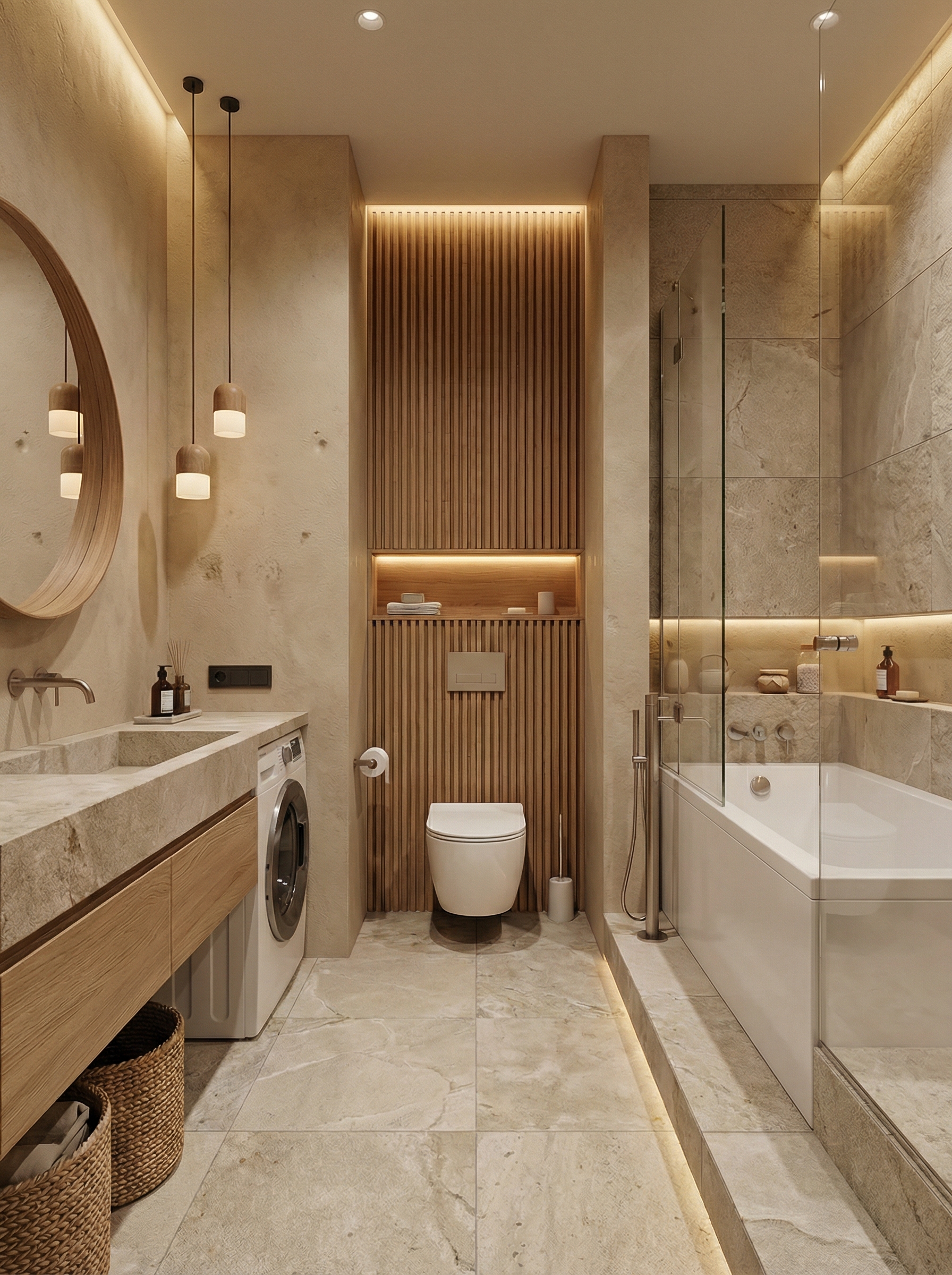 Дизайн ванной в стиле Japandi — фото интерьера от нейросети RoomGPT