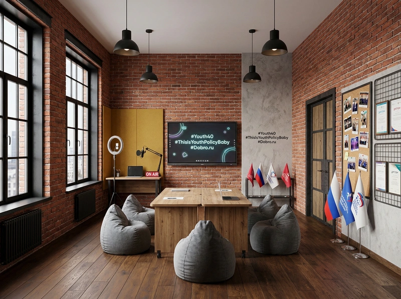 Дизайн интерьера в стиле Лофт — Кабинет от нейросети RoomGPT