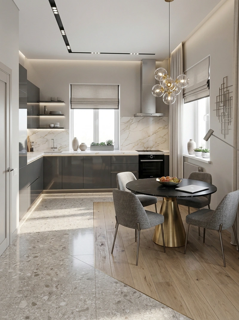 Дизайн кухни в стиле Контемпорари — фото интерьера от нейросети RoomGPT