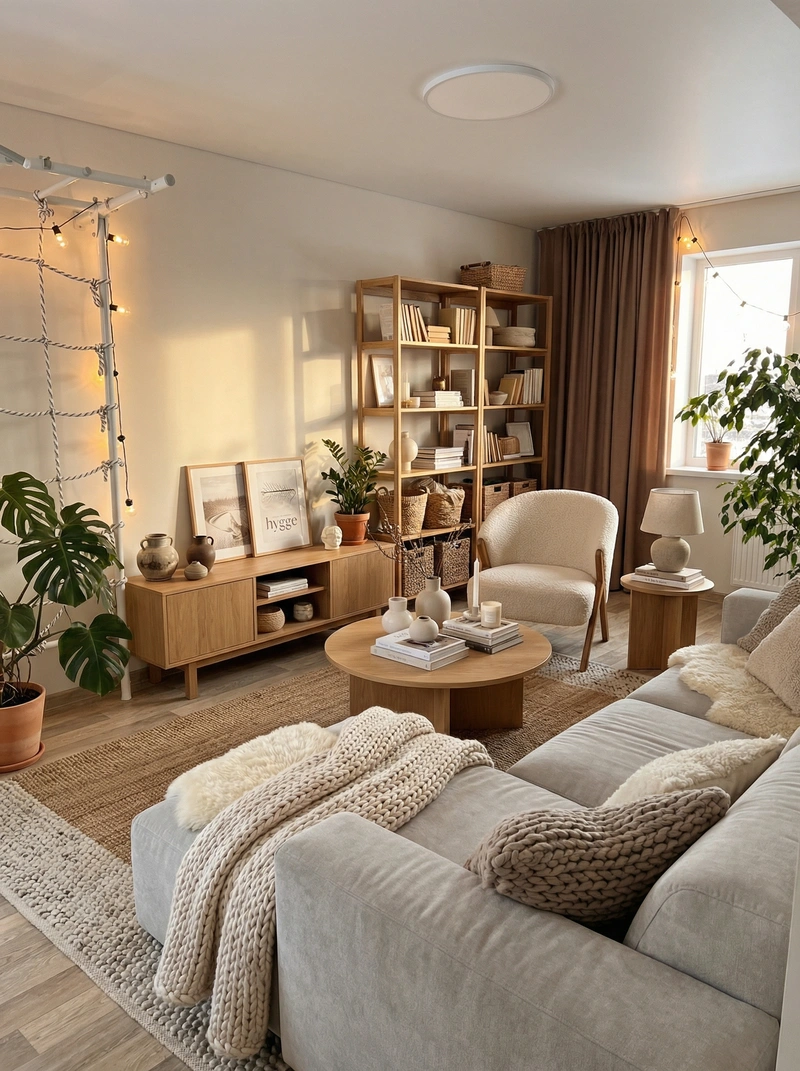 Дизайн интерьера в стиле Хюгге — Гостиная от нейросети RoomGPT