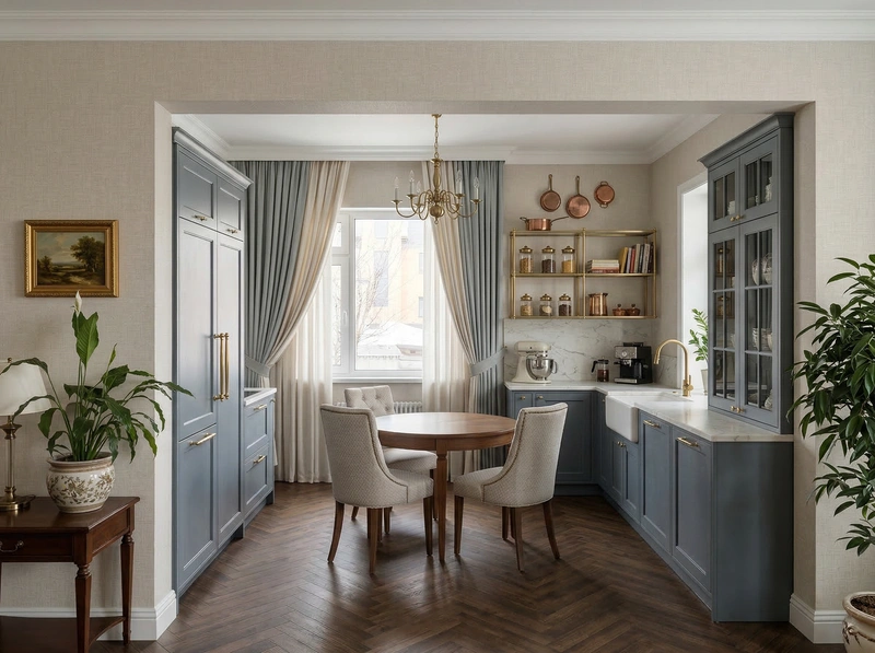 Дизайн кухни в стиле Классика — фото интерьера от нейросети RoomGPT