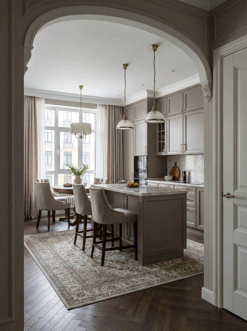 Дизайн интерьера в стиле Классика — Кухня от нейросети RoomGPT