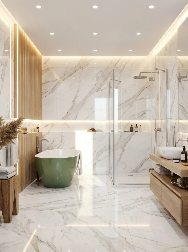 Дизайн ванной в стиле Japandi — фото интерьера от нейросети RoomGPT