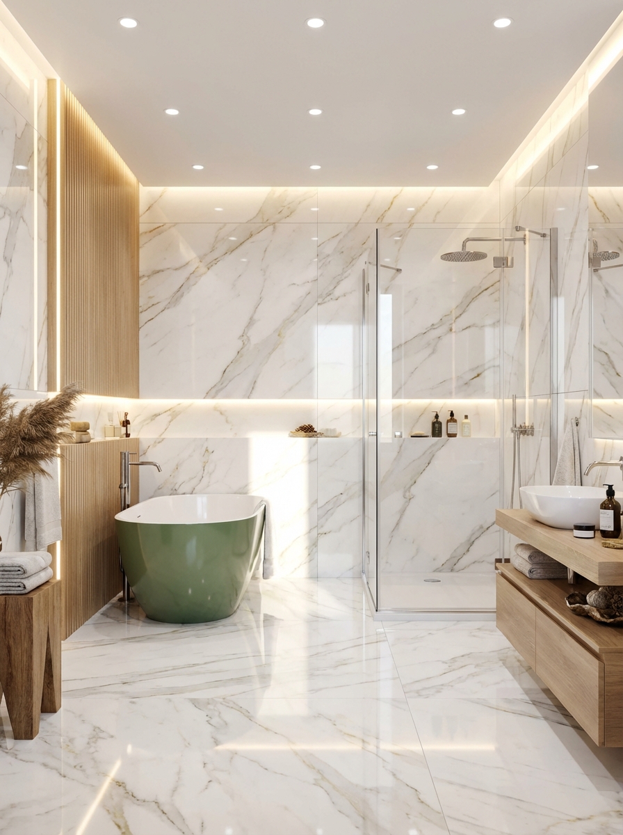 Дизайн ванной в стиле Japandi — фото интерьера от нейросети RoomGPT