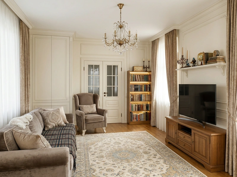 Дизайн интерьера в стиле Классика — Гостиная от нейросети RoomGPT