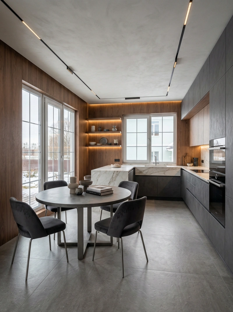 Дизайн интерьера в стиле Контемпорари — Кухня от нейросети RoomGPT