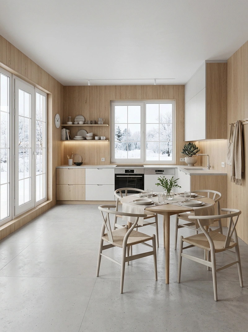 Дизайн интерьера в стиле Сканди — Кухня от нейросети RoomGPT