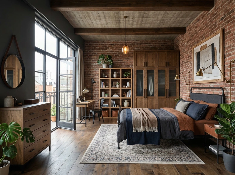 Дизайн спальни в стиле Лофт — фото интерьера от нейросети RoomGPT