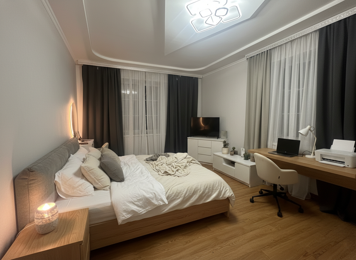 Дизайн спальни в стиле Japandi — фото интерьера от нейросети RoomGPT