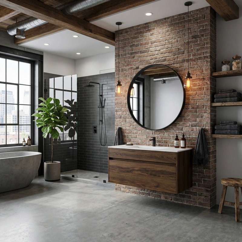 Дизайн интерьера в стиле Лофт — Ванная от нейросети RoomGPT