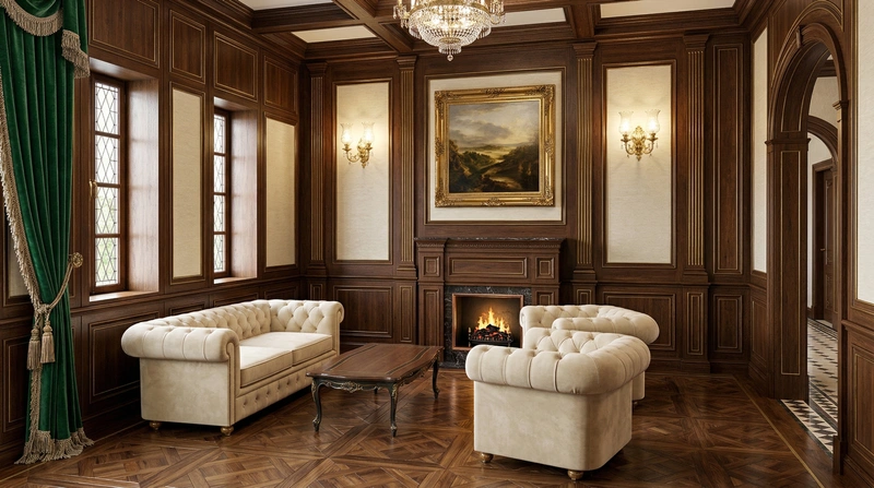 Дизайн гостиной в стиле Британский — фото интерьера от нейросети RoomGPT