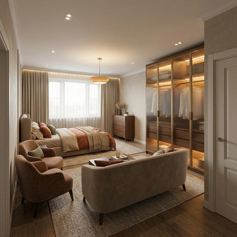 Дизайн интерьера в стиле Контемпорари — Гостиная от нейросети RoomGPT