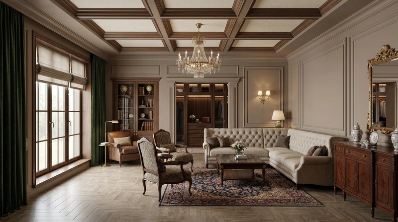 Дизайн интерьера в стиле Классика — Гостиная от нейросети RoomGPT