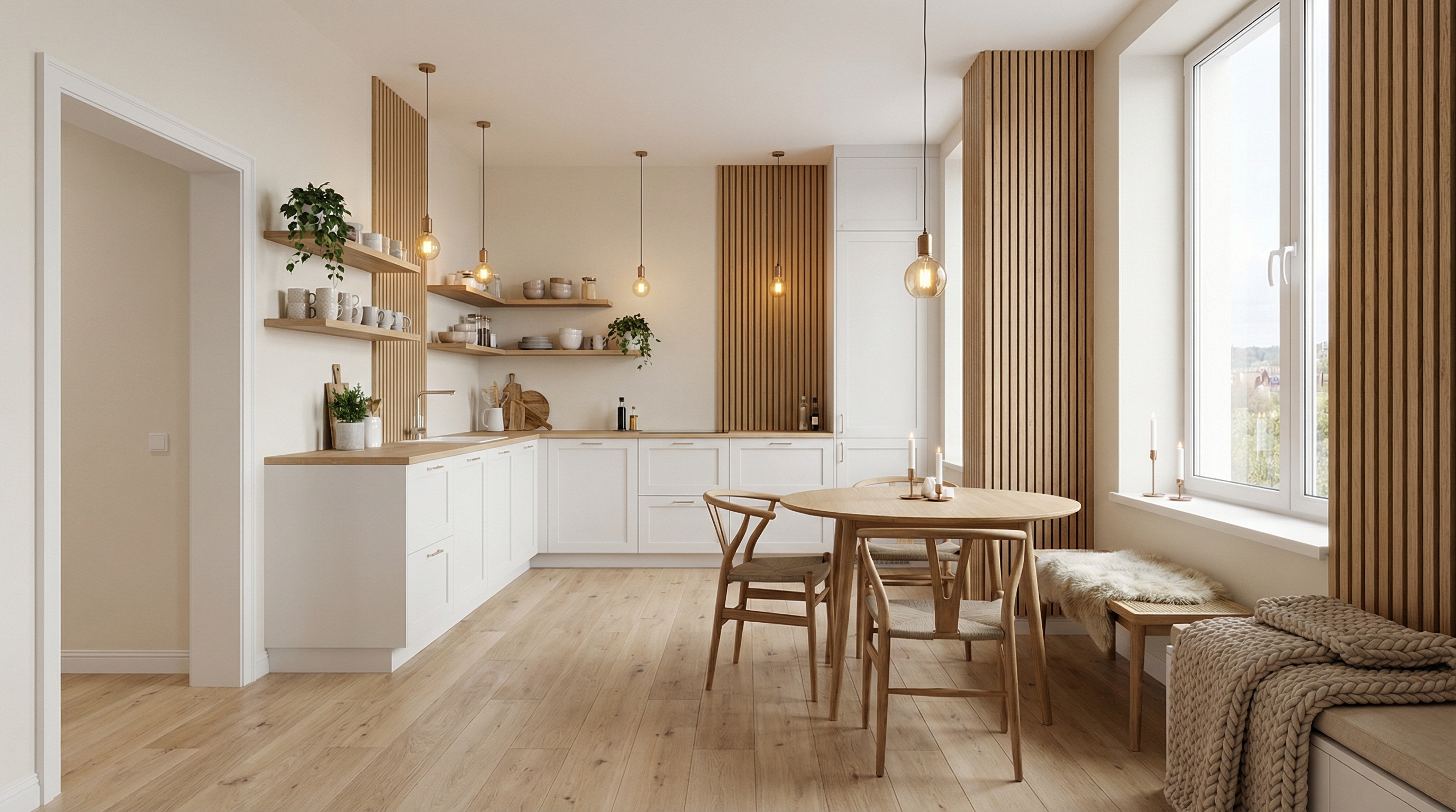 Дизайн кухни в стиле Хюгге — фото интерьера от нейросети RoomGPT