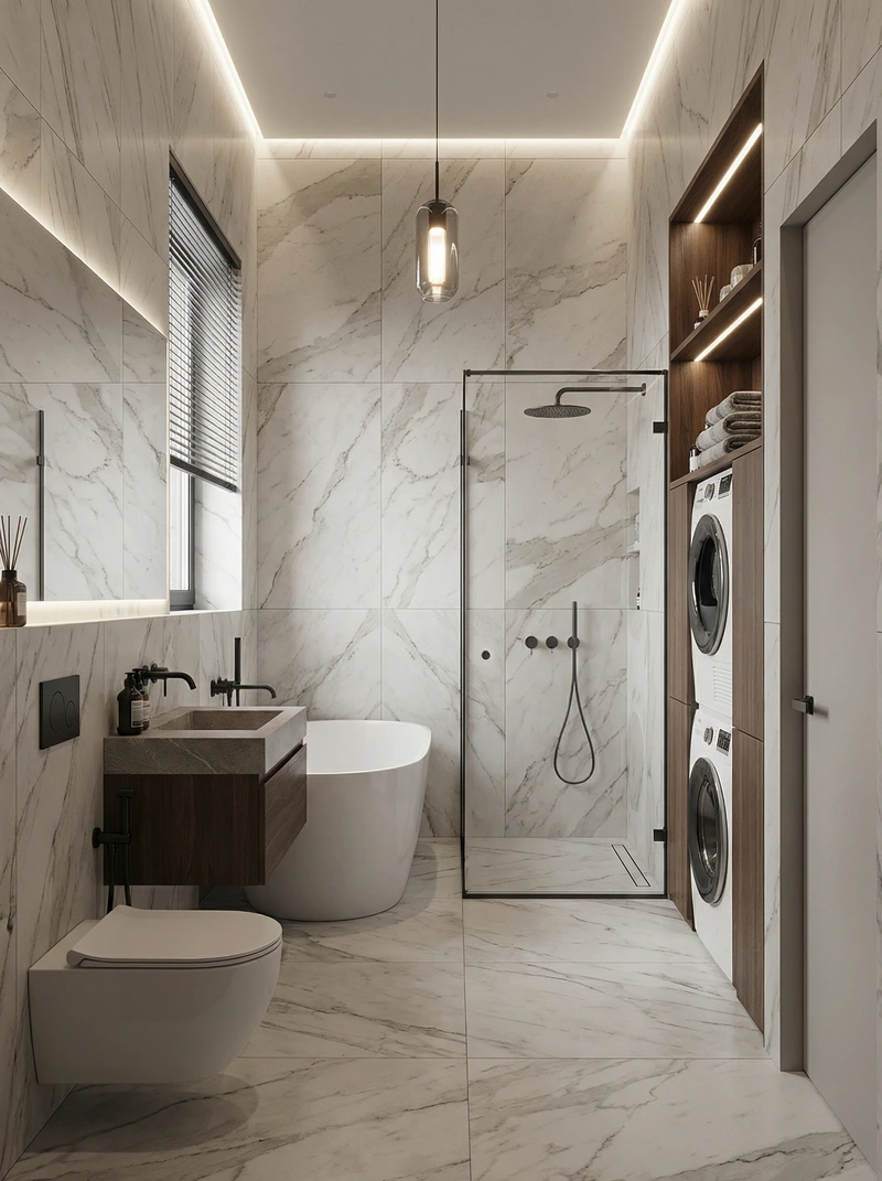 Дизайн интерьера в стиле Контемпорари — Ванная от нейросети RoomGPT