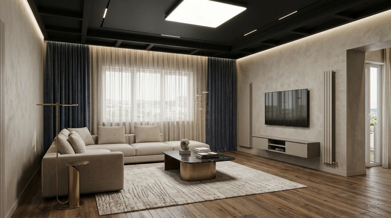 Дизайн гостиной в стиле Контемпорари — фото интерьера от нейросети RoomGPT