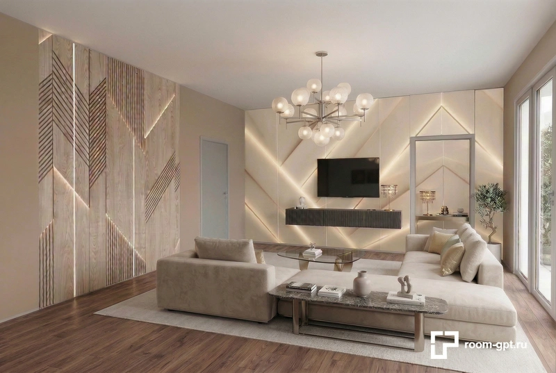 Дизайн интерьера в стиле Контемпорари — Гостиная от нейросети RoomGPT