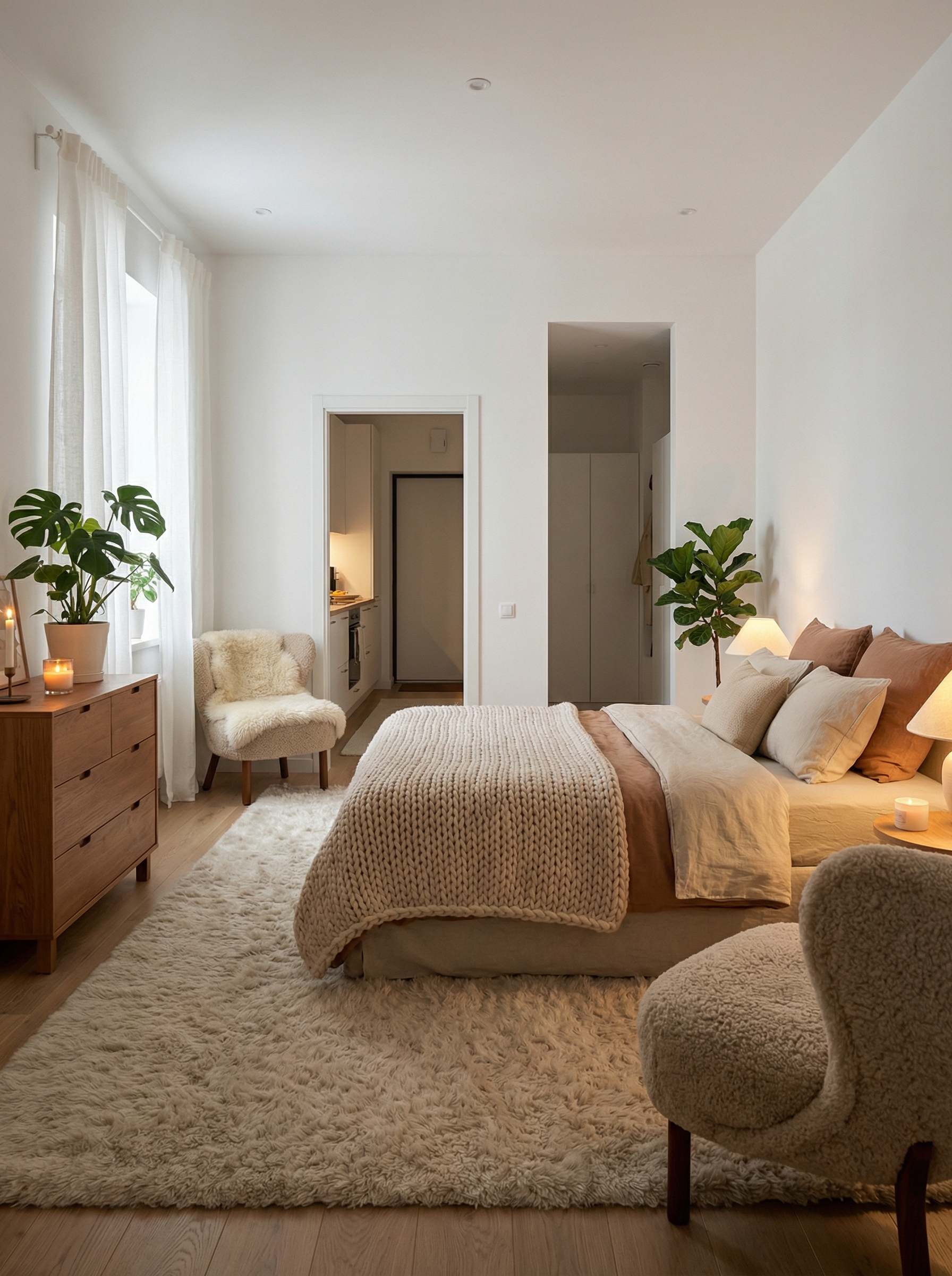 Дизайн спальни в стиле Хюгге — фото интерьера от нейросети RoomGPT