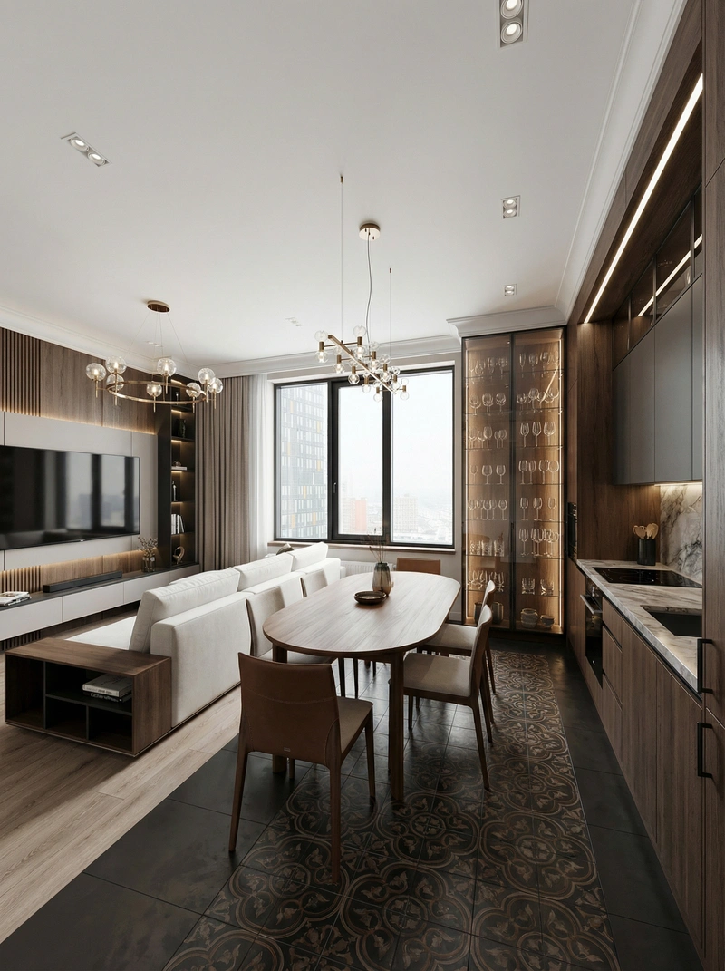 Дизайн интерьера в стиле Контемпорари — Гостиная от нейросети RoomGPT