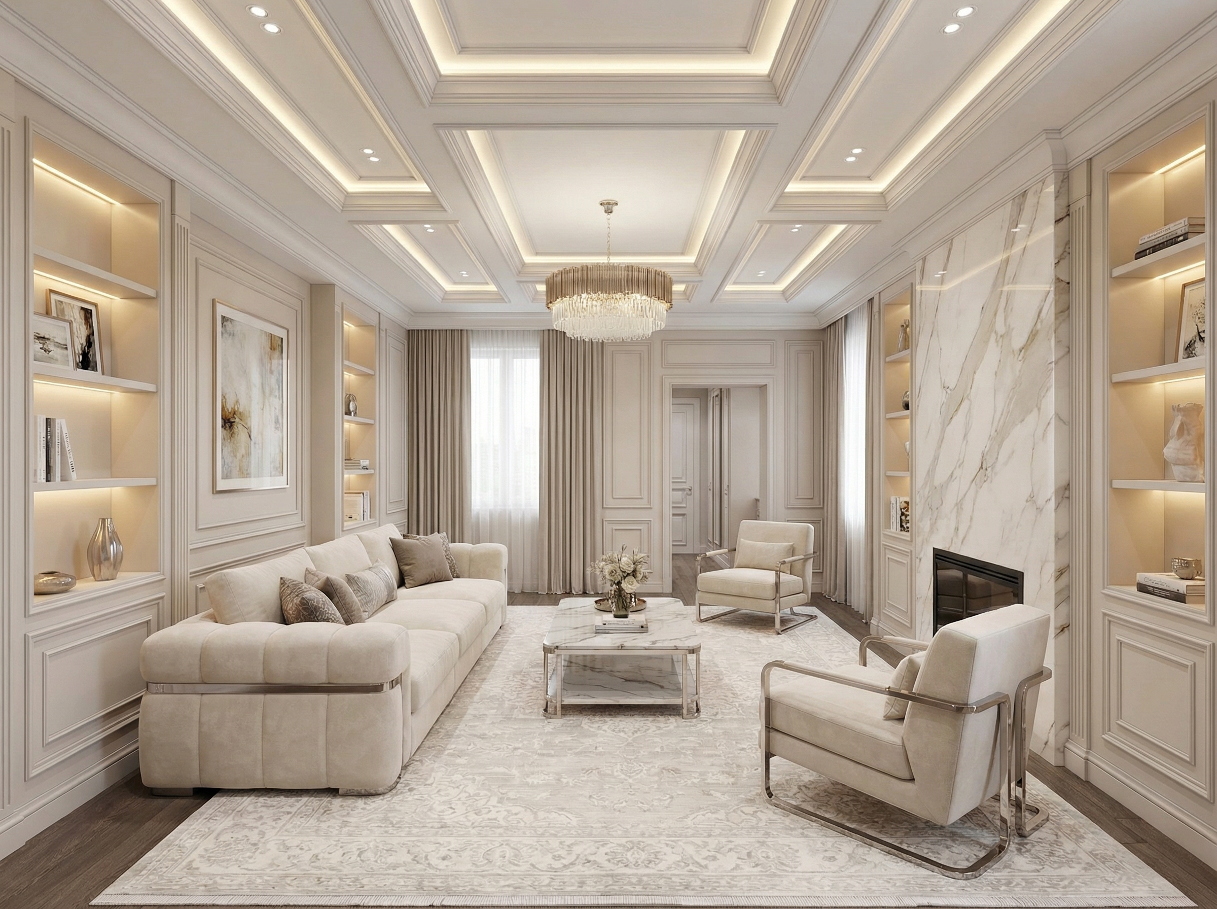 Дизайн гостиной в стиле Классика — фото интерьера от нейросети RoomGPT