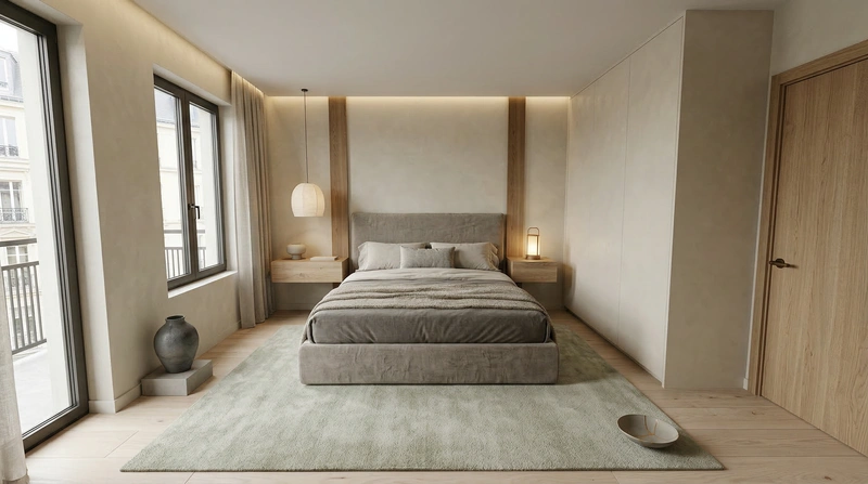 Дизайн спальни в стиле Japandi — фото интерьера от нейросети RoomGPT