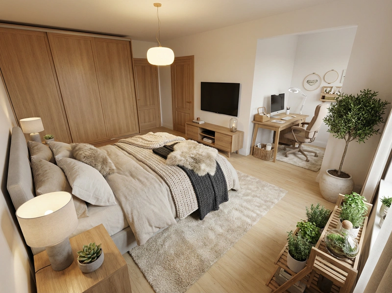 Дизайн интерьера в стиле Хюгге — Спальня от нейросети RoomGPT