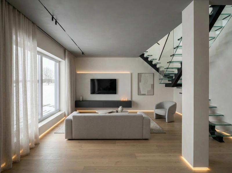 Дизайн интерьера в стиле Минимализм — Гостиная от нейросети RoomGPT