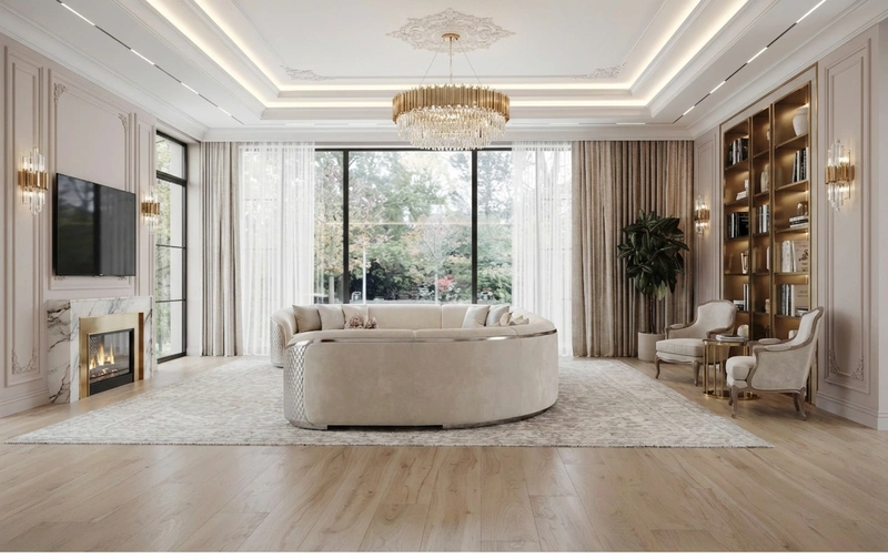 Дизайн интерьера в стиле Неоклассика — Гостиная от нейросети RoomGPT