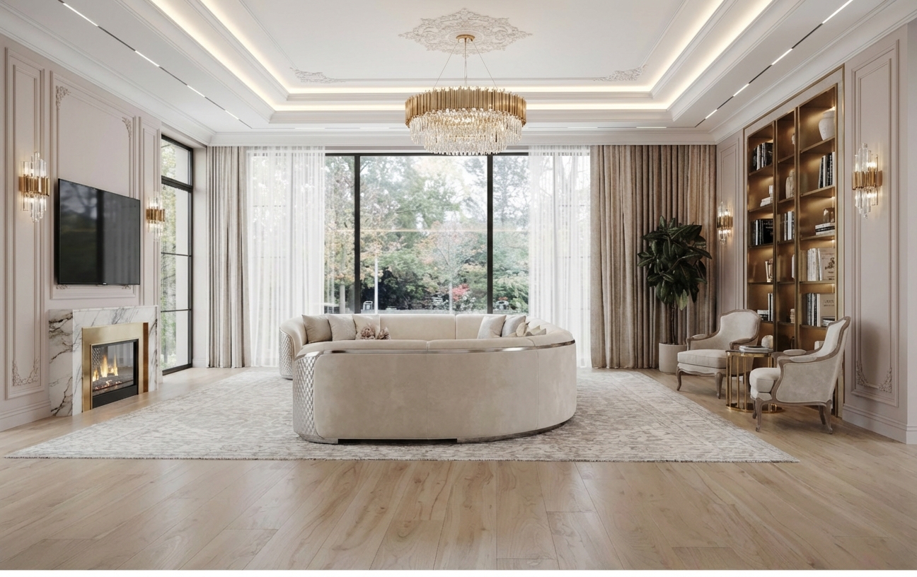 Дизайн гостиной в стиле Неоклассика — фото интерьера от нейросети RoomGPT