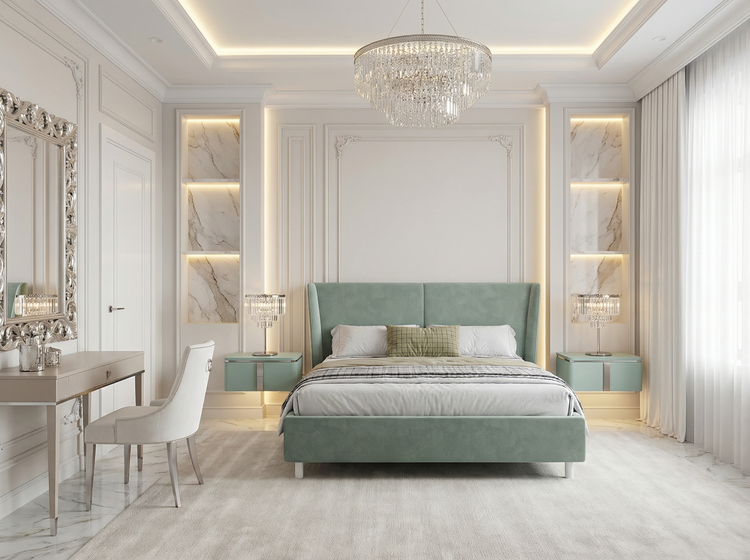 Дизайн спальни в стиле Классика — фото интерьера от нейросети RoomGPT