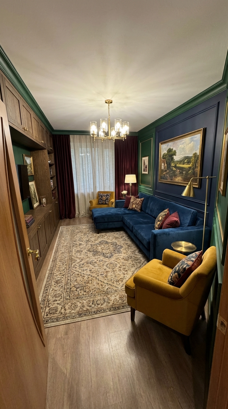 Дизайн гостиной в стиле Британский — фото интерьера от нейросети RoomGPT