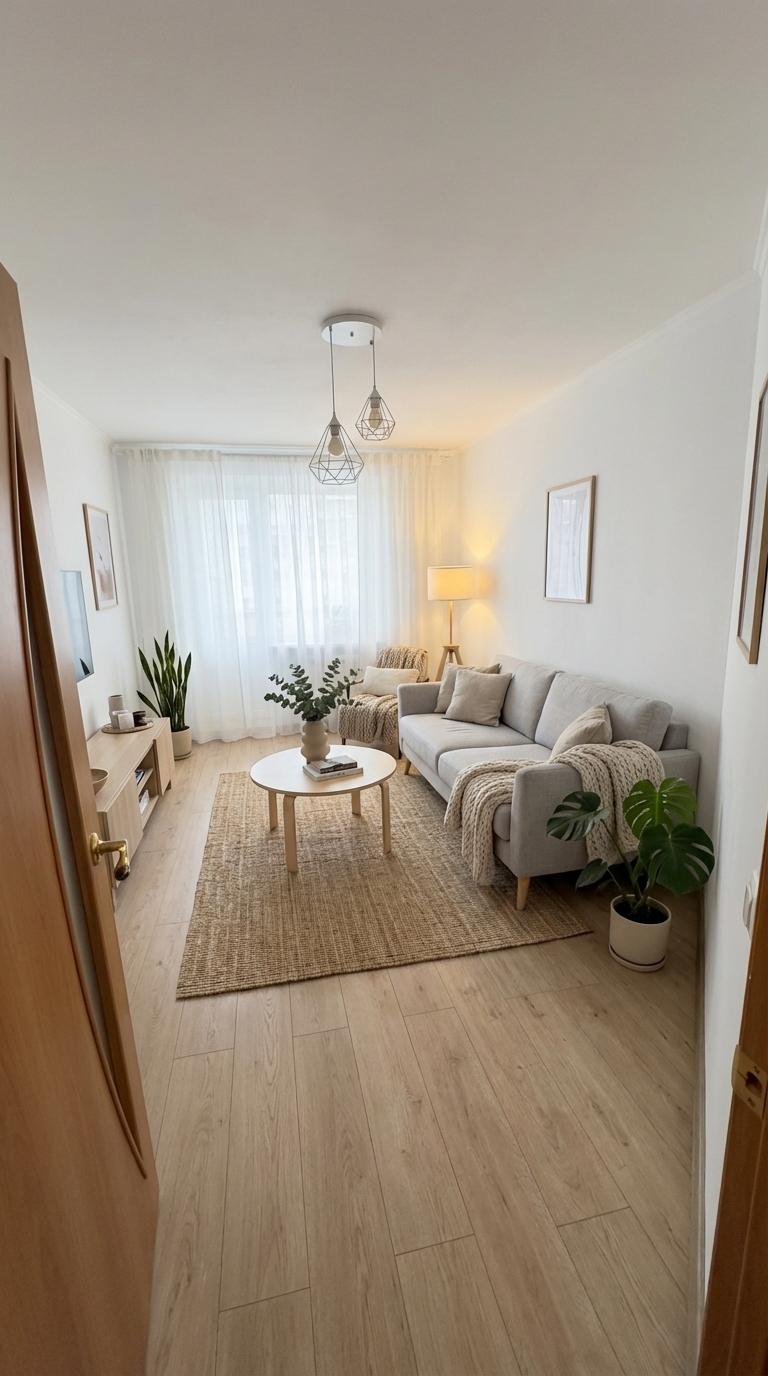 Дизайн гостиной в стиле Хюгге — фото интерьера от нейросети RoomGPT