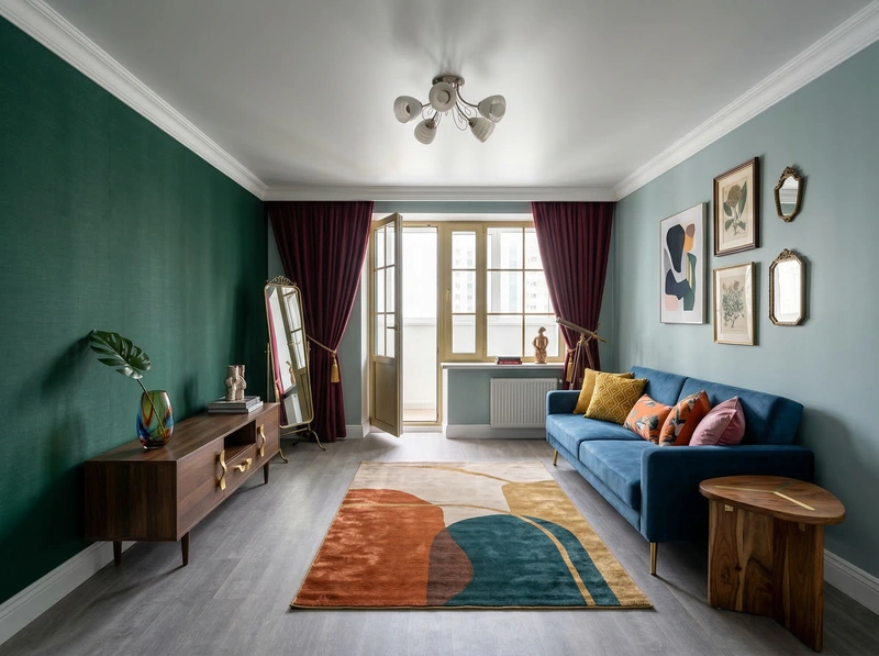 Дизайн гостиной в стиле Эклектика — фото интерьера от нейросети RoomGPT