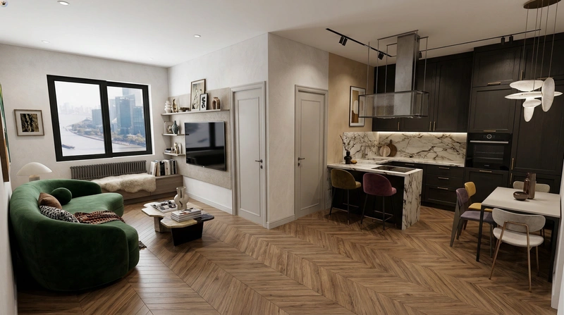 Дизайн интерьера в стиле Эклектика — Гостиная от нейросети RoomGPT