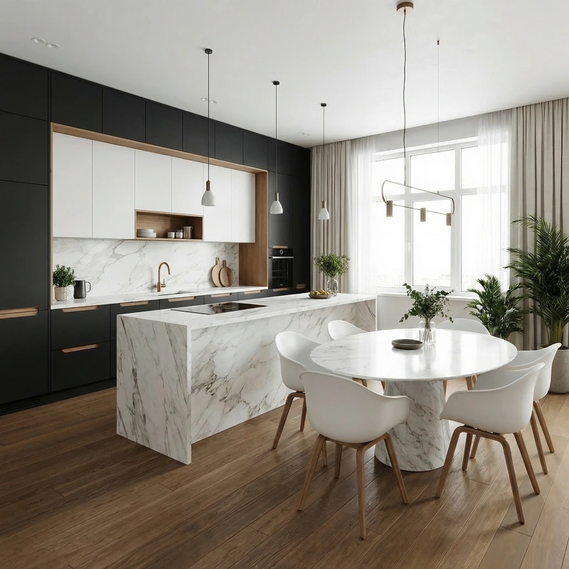 Дизайн кухни в стиле Сканди — фото интерьера от нейросети RoomGPT