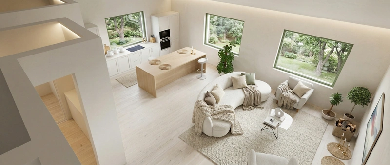 Дизайн гостиной в стиле Хюгге — фото интерьера от нейросети RoomGPT