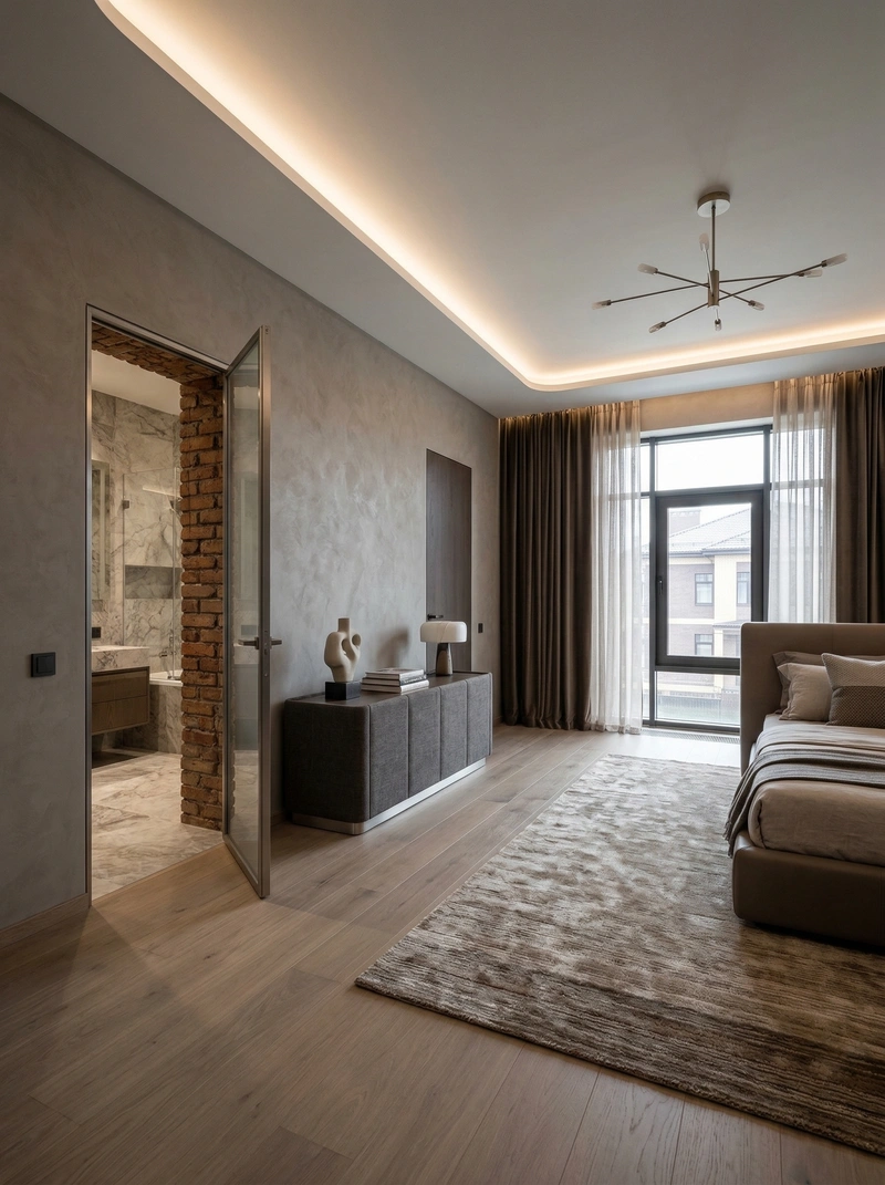 Дизайн спальни в стиле Контемпорари — фото интерьера от нейросети RoomGPT