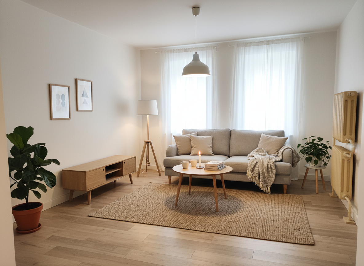 Дизайн гостиной в стиле Хюгге — фото интерьера от нейросети RoomGPT