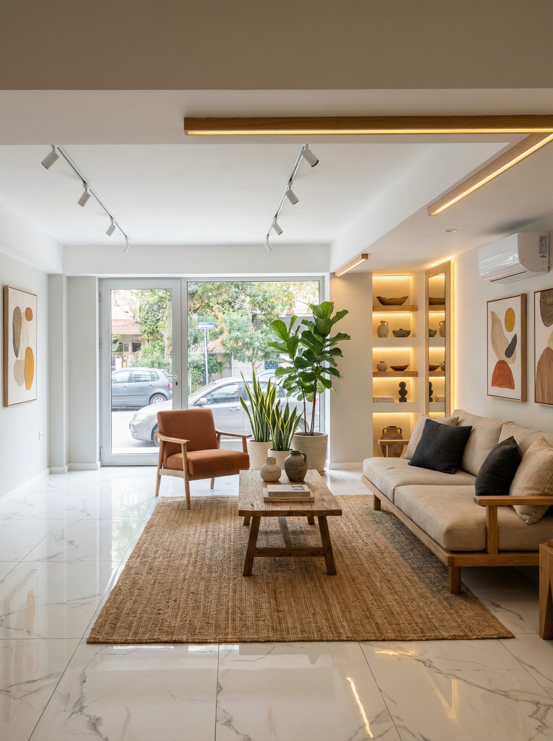 Дизайн гостиной в стиле Japandi — фото интерьера от нейросети RoomGPT