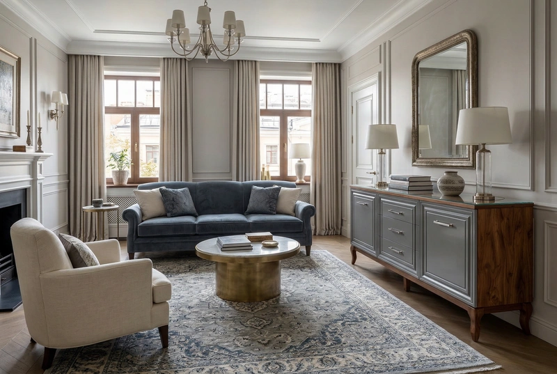 Дизайн интерьера в стиле Классика — Гостиная от нейросети RoomGPT