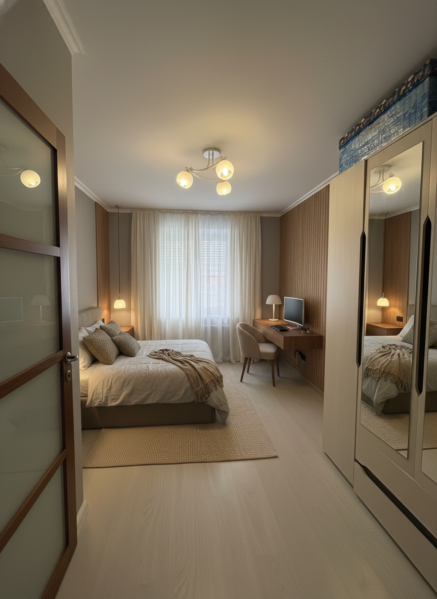 Дизайн спальни в стиле Japandi — фото интерьера от нейросети RoomGPT