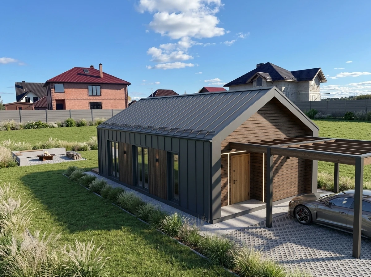 Дизайн фасада в стиле Барнхаус — фото фасада от нейросети RoomGPT