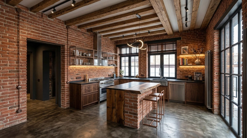 Дизайн кухни в стиле Лофт — фото интерьера от нейросети RoomGPT